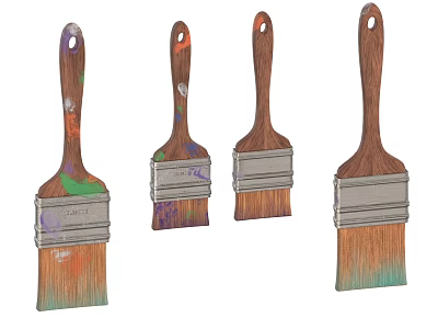 Assorted Art Paintbrushes With Wooden Handles And Colorful Paint Residues For Artists 3d model