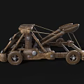 Ancient Wooden Mechanical Device With Wheels Circular Components And Metal Reinforcements