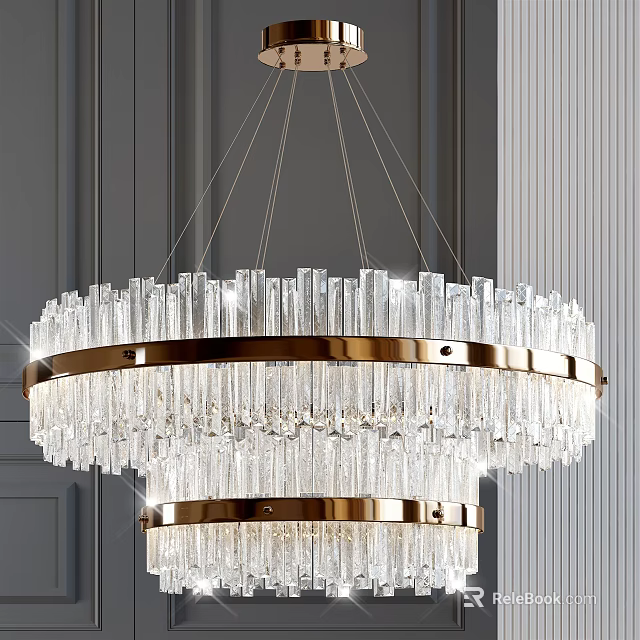 Contemporary Crystal Chandelier With Double Layer Brass Frame And Shiny Crystal Strips 3d model 