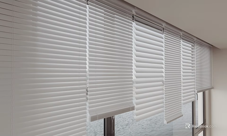 White Window Blinds With Adjustable Slats For Modern Home Interior Decoration 3d model 
