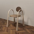 Modern Dining Chair With Curved Armrests Brown Seat Light Legs On Herringbone Wooden Floor
