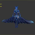 Fantasy Game Movie Character With Blue Red Armor Fox Ears And Flowing Blue Cape