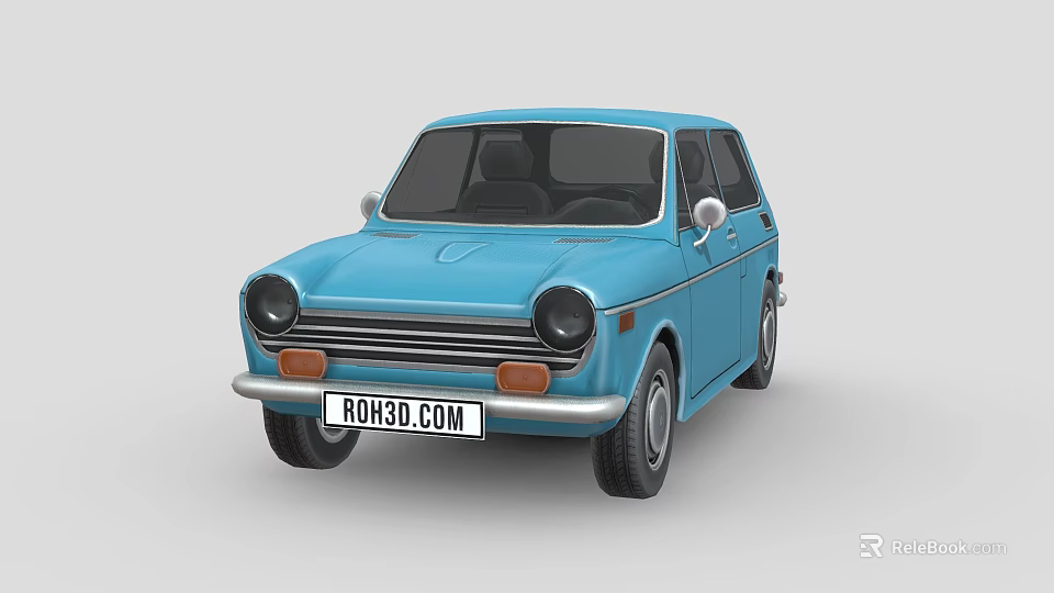 Vintage Blue Compact Car With Classic Retro Design And Smooth Exterior 3d model 
