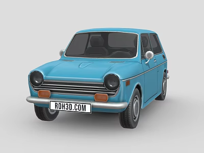 Vintage Blue Compact Car With Classic Retro Design And Smooth Exterior 3d model