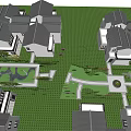 Residential Landscape With Green Lawn Stone Pathway Lush Shrubs And Traditional House