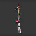 Scenic Natural Landscape With Colorful Totem Pole Featuring Traditional Carved Patterns And Vibrant Designs
