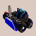 Small Mechanical Device With Blue Black Structure Silver Lever Red Components And Wheels 3d model