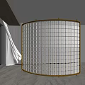 Modern Transparent Square Grid Room Divider With Curved Gold Frame In Minimalist Interior