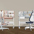 Modern Kids Study Desks In Pink And Blue With Adjustable Chairs Bookshelves And Decorations