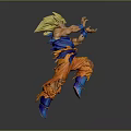 Super Saiyan Character With Blonde Spiky Hair In Blue And Orange Outfit Dynamic Fighting Pose
