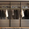Modern Closet Design With Glass Doors Hanging Clothes Drawers And Wooden Floor