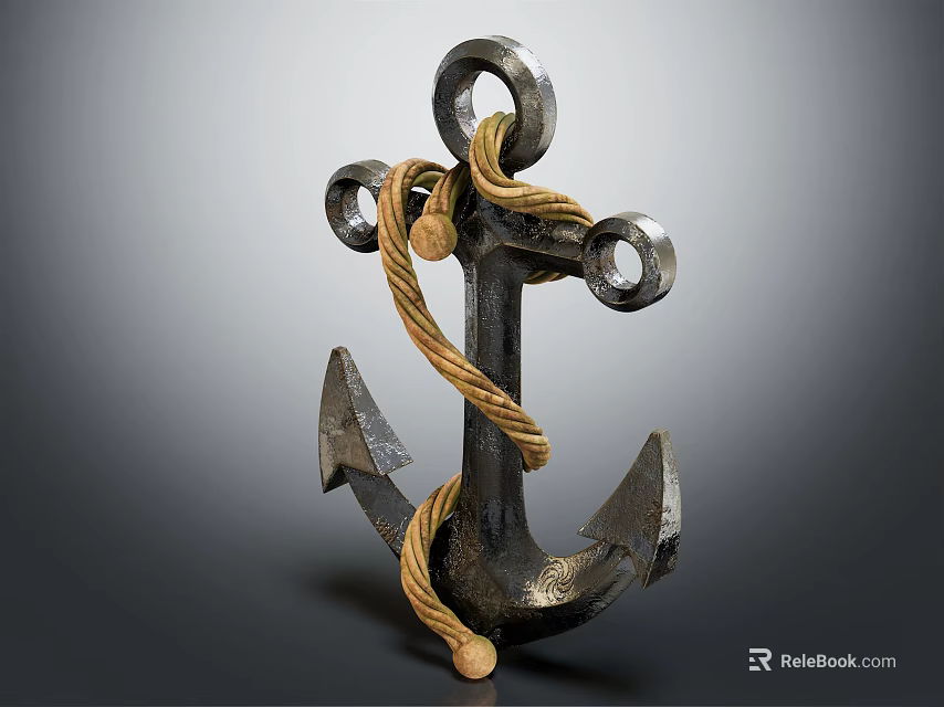 Vintage Metal Anchor Wrapped With Tan Rope And Rustic Design Elements 3d model 