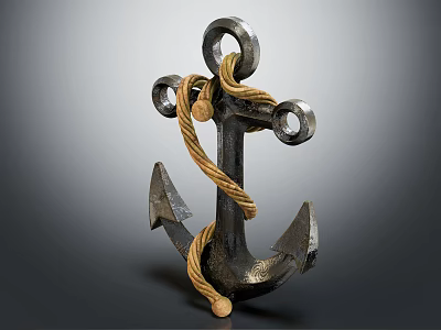 Vintage Metal Anchor Wrapped With Tan Rope And Rustic Design Elements 3d model