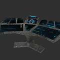 Futuristic Computer Workstation With Multiple Display Screens And Central Control Panel