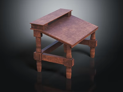 Rustic Wooden Small Table With Rectangular Surface And Sturdy Wood Legs 3d model