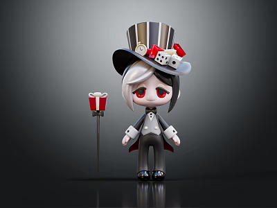 Game and Movie Character With Top Hat Dice Decoration White Hair Red Eyes Black Coat 3d model