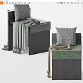 Modern Accent Chair With Green Cushion Plaid Pillow Soft Blanket And Metal Frame
