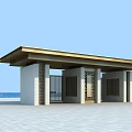 Modern Style Entrance Gate With Covered Roof In Open Square Overlooking Blue Sky And Sea