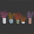 Five Colorful Cylindrical Vases On Black Smooth Surface With Gray Gradient Background