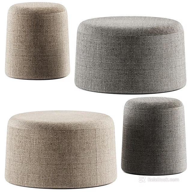 Round Upholstered Ottoman Stools In Multiple Neutral Tones For Living Room Use 3d model