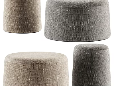 Round Upholstered Ottoman Stools In Multiple Neutral Tones For Living Room Use 3d model