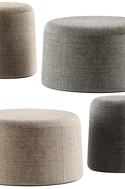Round Upholstered Ottoman Stools In Multiple Neutral Tones For Living Room Use 3d model