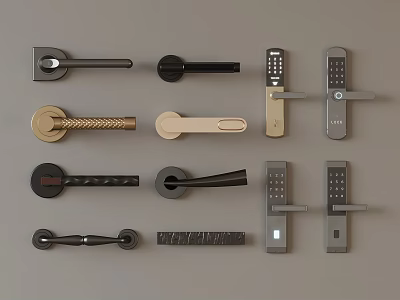 Diverse Door Handles With Lever And Knob Designs Various Styles And Metal Finishes 3d model