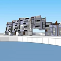 Modern Multi Story Building With Geometric Shapes Balconies And Blue Sky