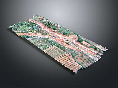 Detailed Topographic Model Featuring Mountains Rivers And Farmland 3d model
