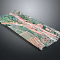 Detailed Topographic Model Featuring Mountains Rivers And Farmland