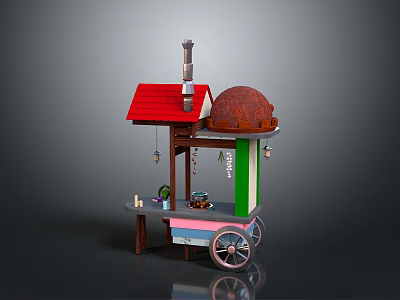 Mobile Street Food Cart Design With Red Roof Brown Dome And Green Side Panels 3d model