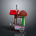 Mobile Street Food Cart Design With Red Roof Brown Dome And Green Side Panels