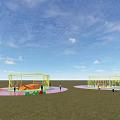 Outdoor Sports Equipment Featuring Yellow Metal Climbing Frames Slide And Kids Play Area On Grass