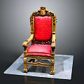 Ornate Royal Style Chair With Intricate Golden Carved Details And Red Upholstered Seat