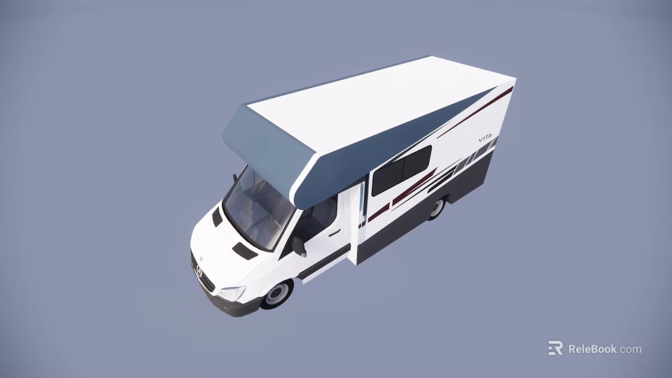 White And Blue Roof Modern Bus With Open Doors And Side Windows Exterior Design 3d model 