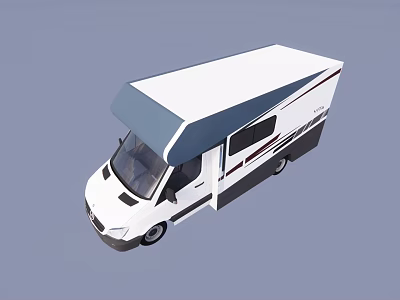 White And Blue Roof Modern Bus With Open Doors And Side Windows Exterior Design 3d model