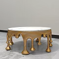 Round Coffee Table With White Marble Top And Golden Dripping Base Design 3d model