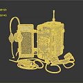 Vintage Electronic Appliances Old Green Communication Equipment With Knobs Buttons Headphones Microphone And Cables