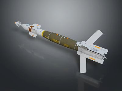 3D Model of Military Missile with Aerodynamic Body and Stabilizing Rear Fins 3d model