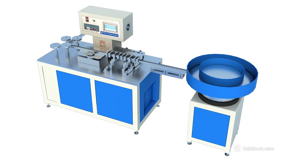 Industrial Equipment With Automated Control Panel Conveyor Belt And Blue Components 3d model 