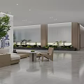 Modern Public Office Space With Open Concept Wooden Elements Green Plants And Marble Flooring