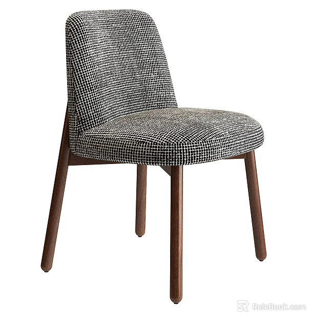 Single Chair with Textured Fabric Upholstery and Solid Wooden Legs Modern Design 3d model 