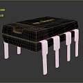 Black Computer Integrated Circuit Chip With White Pins And Technical Design 3d model