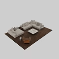 Modern White Sofa and Marble Coffee Table Set with Brown Armchair in Living Room