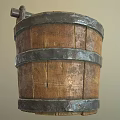 Vintage Decorative Ornament Set Wooden Barrel With Metal Handle And Hoops