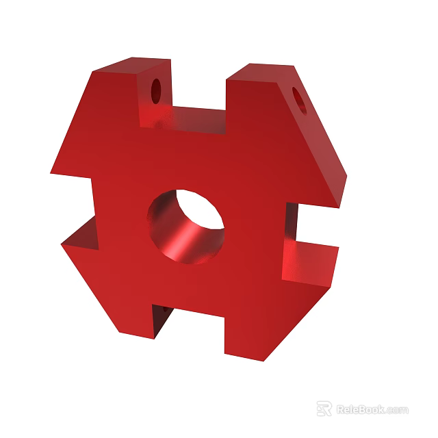 Red Industrial Mechanical Component With Polygonal Shape Central Hole And Protruding Arms 3d model 