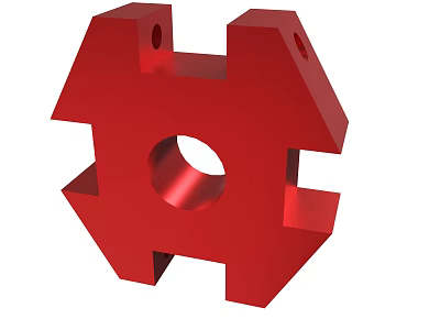 Red Industrial Mechanical Component With Polygonal Shape Central Hole And Protruding Arms 3d model