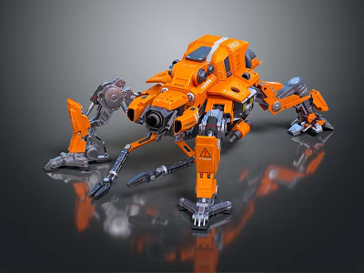 Orange Quadruped Smart Machine With Advanced Mechanical Arm And Metallic Components 3d model