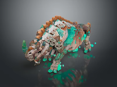 Detailed Game Fantasy Creature With Mechanical Design Brown White Turquoise Crystalline Armor 3d model