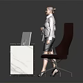 Modern Reception Desk With Marble Countertop Geometric Design And Office Chair Computer Monitor